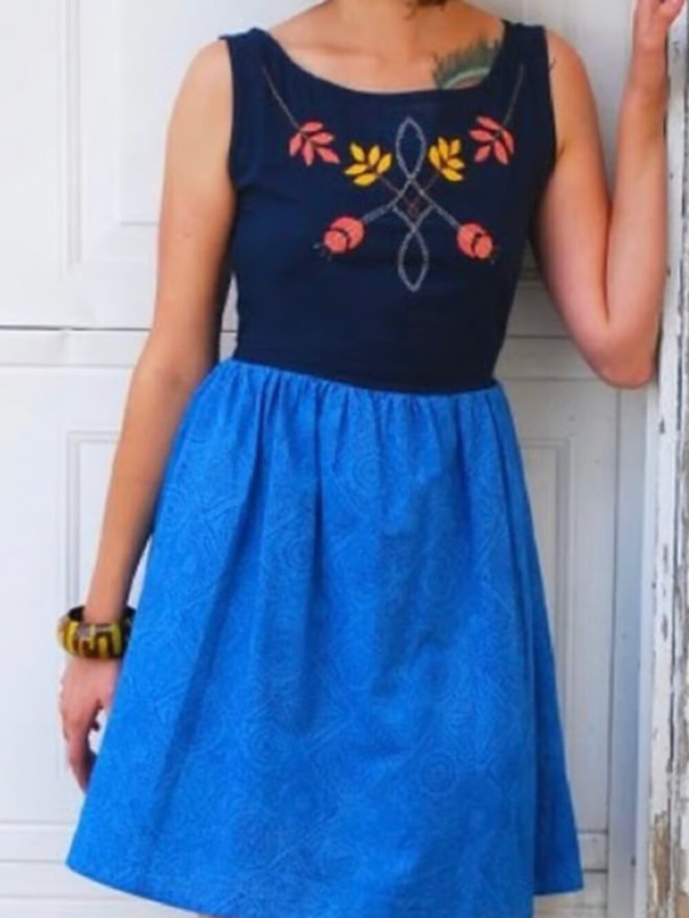 Mata Traders Fair Weather Boho Embroidered Fit & Flare Dress M